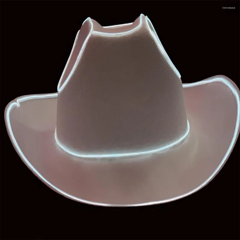 Berets Amazing Light LED Cowboy Cowgirl Hat Flashing El Wire Lights Bride Christmass Wedding