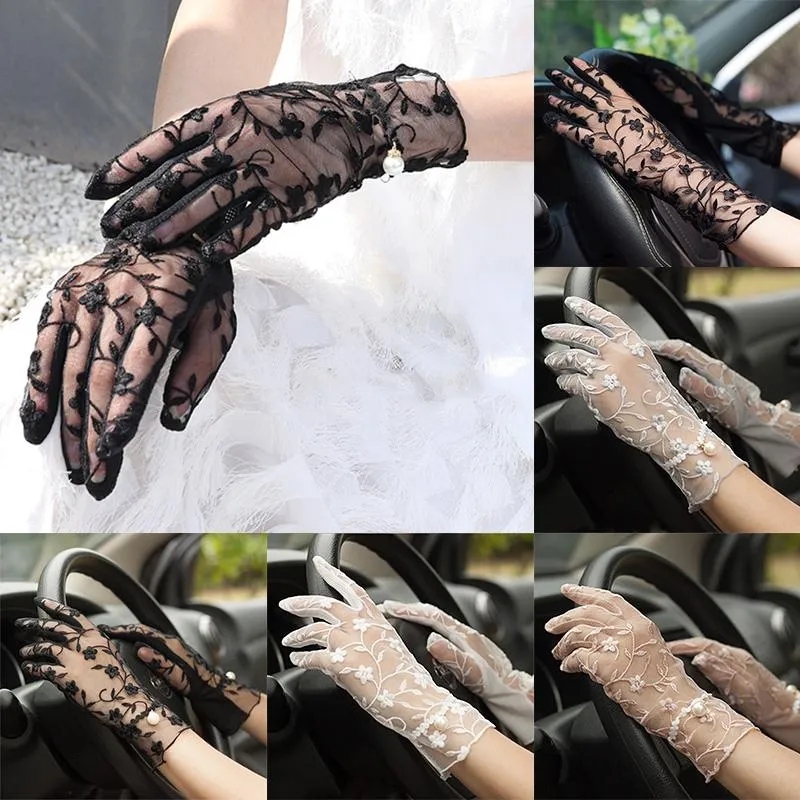 Five Fingers Gloves Women's Spring Summer Driving Sunscreen Medium Long Lady's Slip-proof Sexy Lace Anti-uv Glove