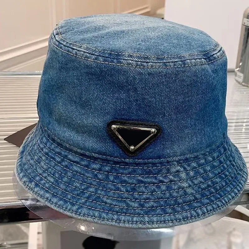 Womens Designer Denim Bucket Hats Fashion Luxury Men Tie-dyed Triangle P Hat Summer Breathable Casquette Ball Cap Bonnet Beanies 2303234BF