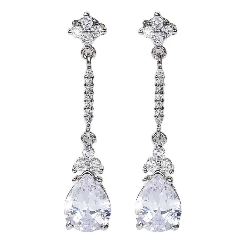 Boucles d'oreilles pendantes en cristal et zircone cubique pour femmes, accessoires de luxe, couleur argent, bijoux tendance de mariage de tempérament