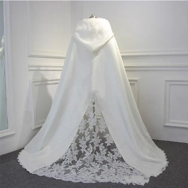 Wraps Jackets Party Wedding Wrapped Cape Shawl Train Hooded Cloak Bride Winter Autumn Spets Satin Jacket