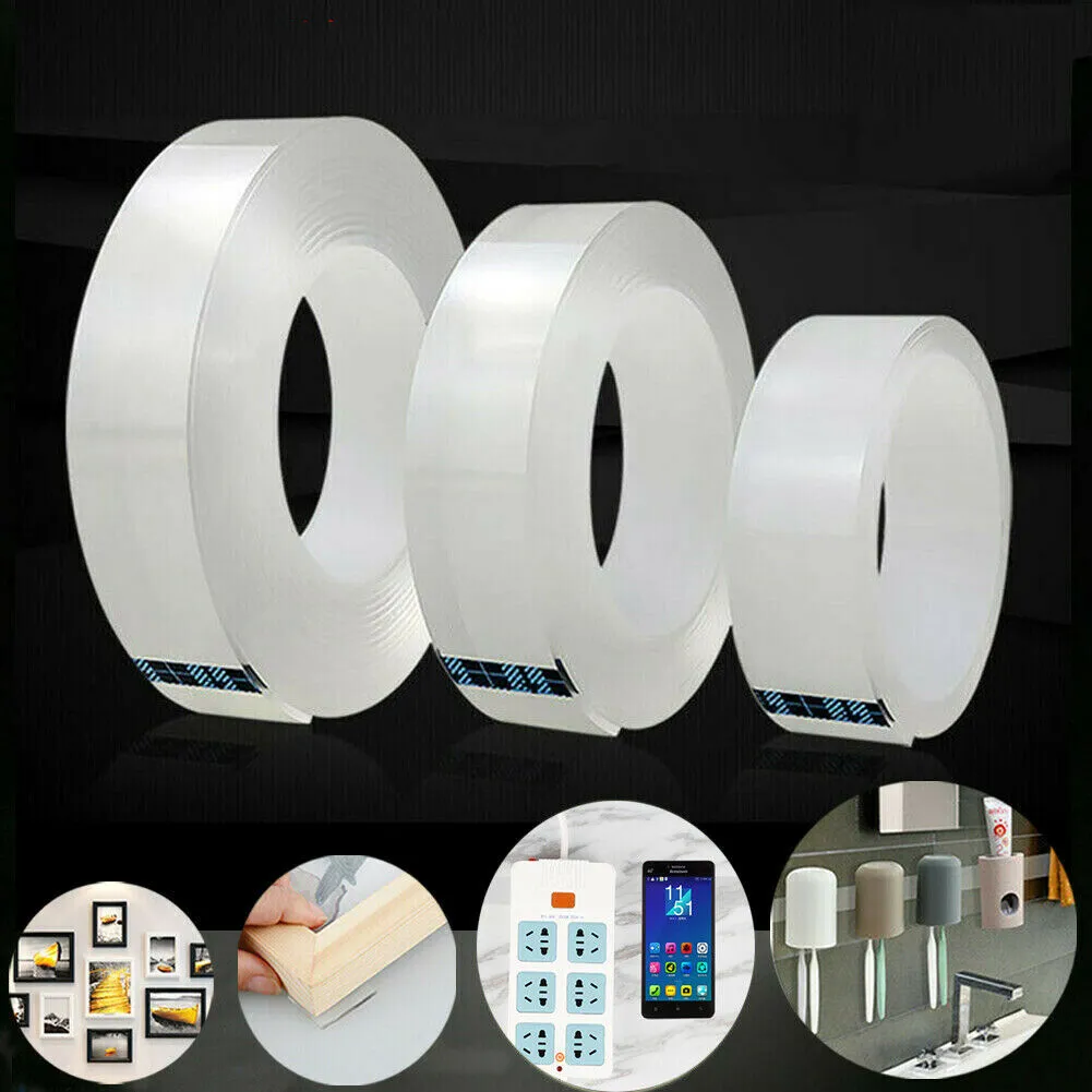Double Sided Tape Heavy Duty Adhesive Tape, Removable Nano Mounting Tape,  Reusable Picture Hanging Strips, Clear Sticky Wall Tape Strips for Wall