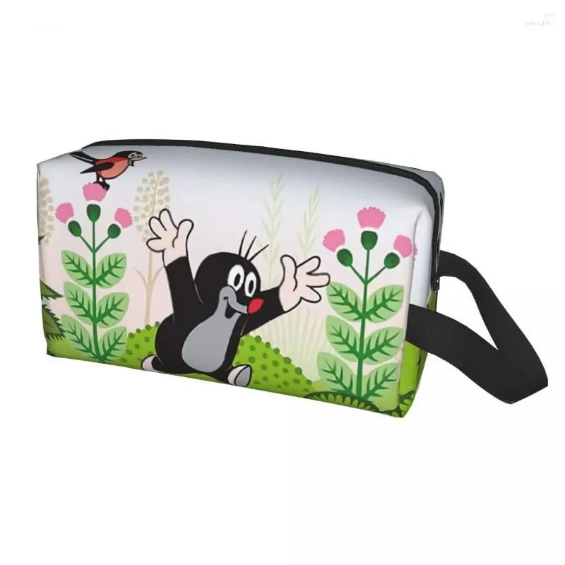 Cosmetic Bags Happy Mole Cartoon Bag Women Kawaii Large Capacity Krtek Little Maulwurf Makeup Case Beauty Storage Toiletry