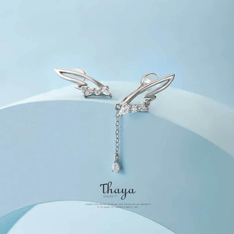 Urok thaya prawdziwe kolczyki srebrne 925 Białe skrzydła krystalicznie klips zedy na kolczykach dla kobiet dziewczyna bez przekłuwania prezentów.