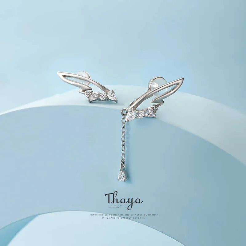 Charm Thaya Real Earrings Silver 925 White Wings Crystal Earddrop Clip op oorbellen voor vrouwen meisje zonder piercing geschenken Fine Jewerlry Z0323