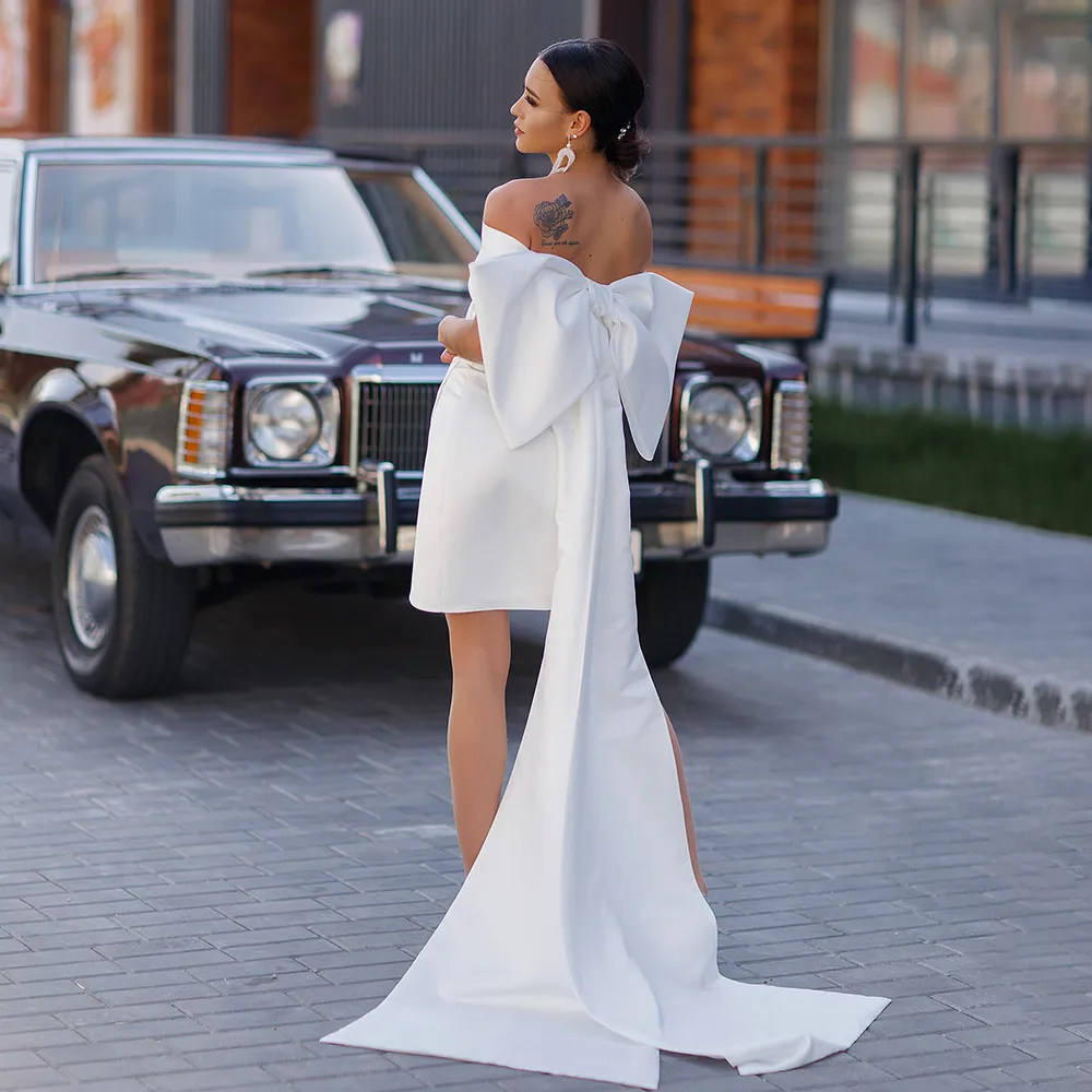 satin ankle length wedding dress Azazie Loey