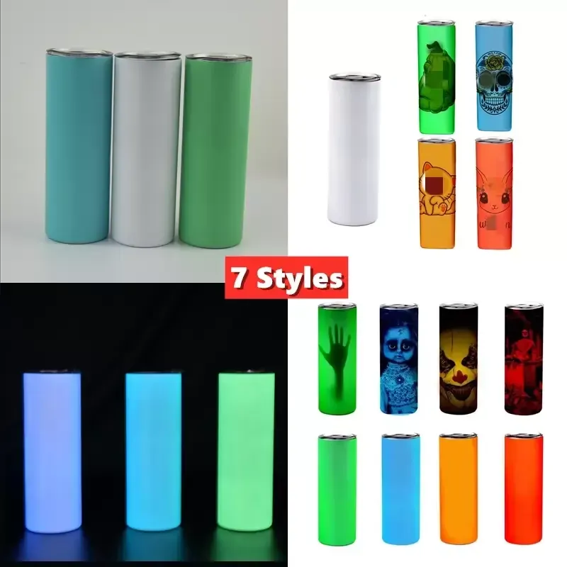 Luminous Glow In The Dark Sublimation Straight Tumbler 20 oz Gobelets vierges avec peinture isolée sous vide Tasse de voiture de transfert de chaleur 7 styles de gros Fy4467