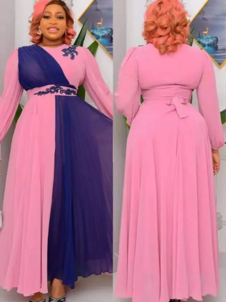 Ubranie etniczne Afrykańskie sukienki na imprezę Plus Rozmiar dla kobiet 2023 Summer szyfonowy maxi długa sukienka elegancka kaftan muzułmańska suknia panie 230324