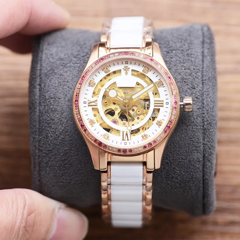 Montre creuse femme montre-bracelet automatique montres mécaniques montres en or montres d'affaires étanche Montre De Luxe 33mm