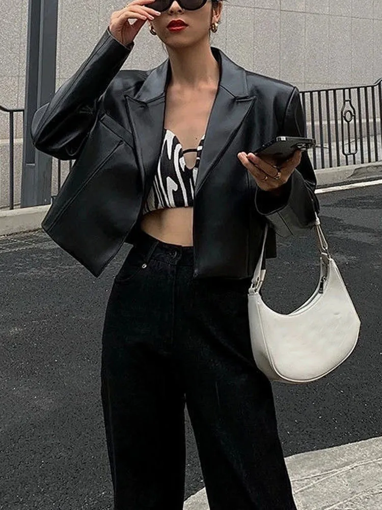 Womens Jackets Short Black Leather Women Summer Streetwear Korean