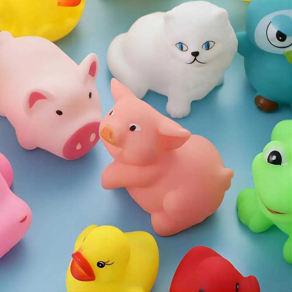 Mixed Animals Swimming Water Toys Colorful Soft Floating Rubber Duck Squeeze Sound Squeaky Bathing Toy