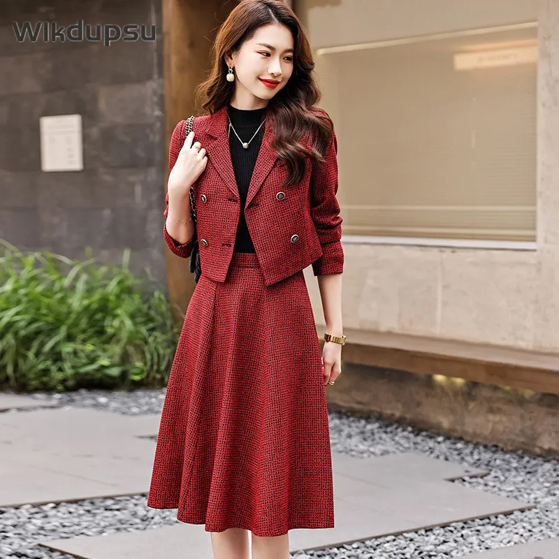 Vintage Plaid Two Piece Skirt Suit - Womens Autumn Winter
