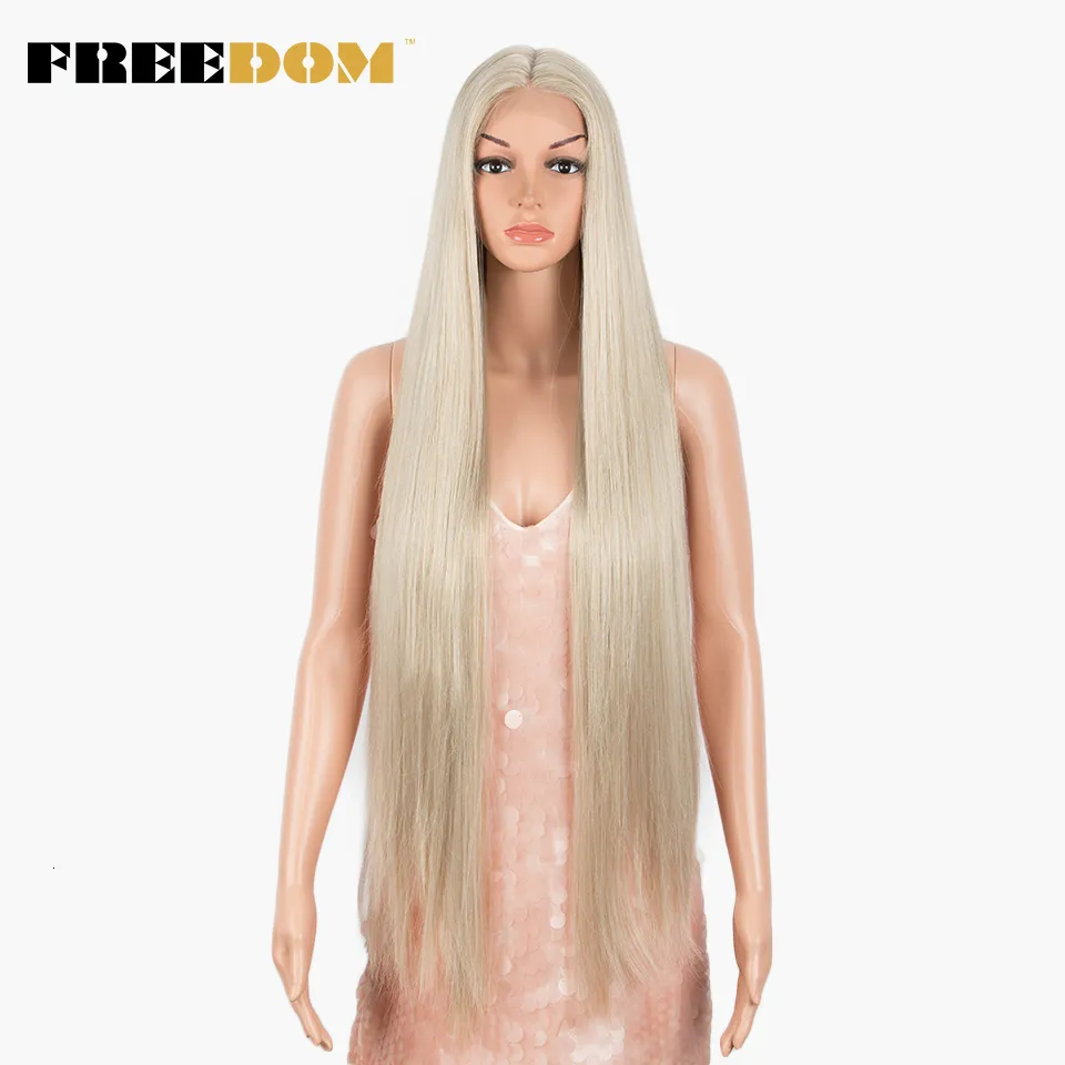 Lace Wigs FREEDOM Synthetic Front For Women Straight Hair 38 Inch Ombre Long Cosplay Blonde Pink Wig 230324