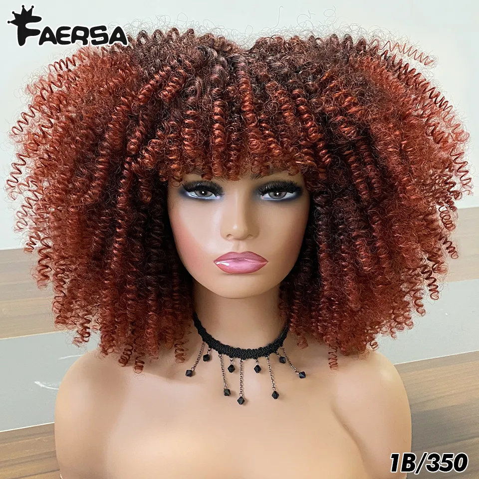 Perruque Synthétique Afro Bouclée Courte - Brun Foncé - Longueur 35cm - Taille Moyenne + 4 Bonnets Inclus