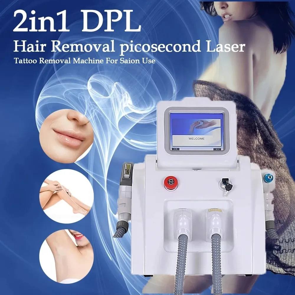 Prezzo di fabbrica della macchina laser 2 in 1 Ipl Opt E-light Depilazione permanente indolore RF Macchina per la rimozione del tatuaggio laser Nd Yag 3 Suggerimenti Oem Language