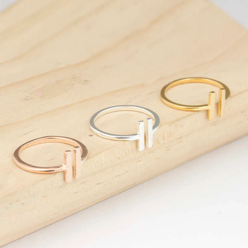 Band Rings Simple Stainless Steel Parallel Bars Rings For Women Midi Bague Adjustable Two T letter Rings Jewelry AA230323