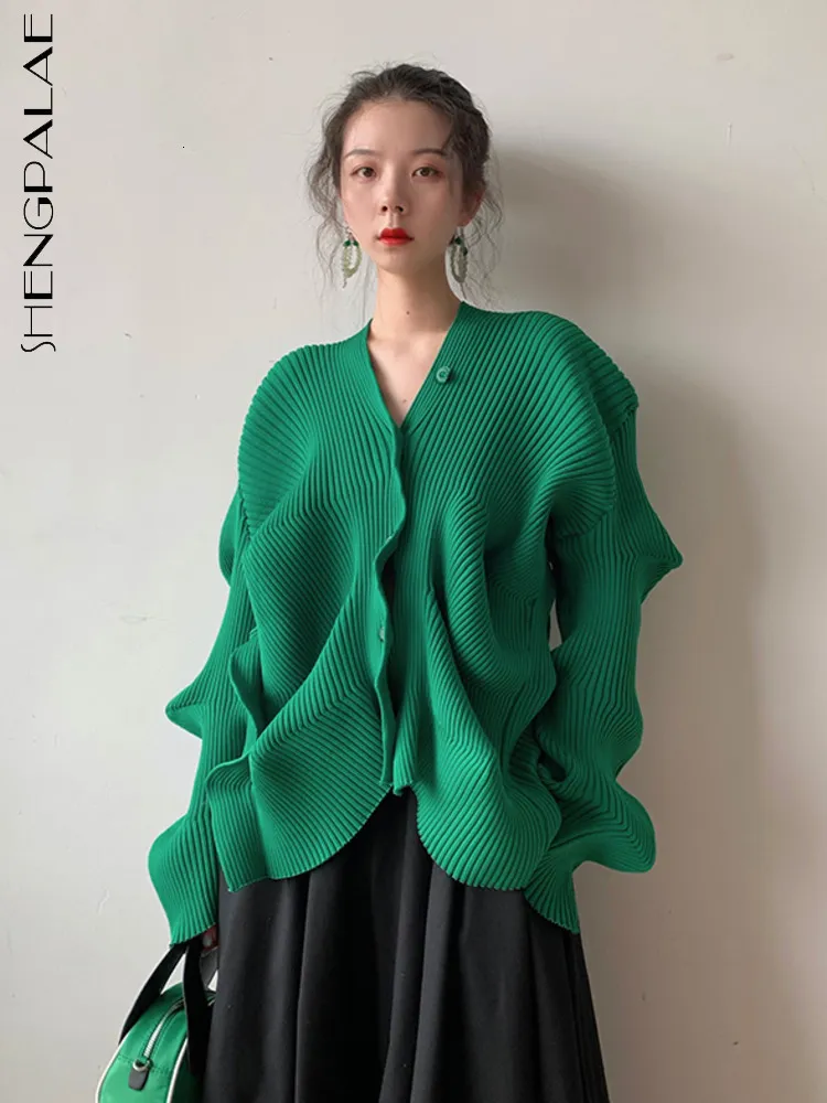 Damesbreien Tees Shengpalae Fashion Chic Solid Color Knitted Cardigan Spring 2023 Vneck Single Breasted Long Sleeve Sweater Coat 5E6097 230324