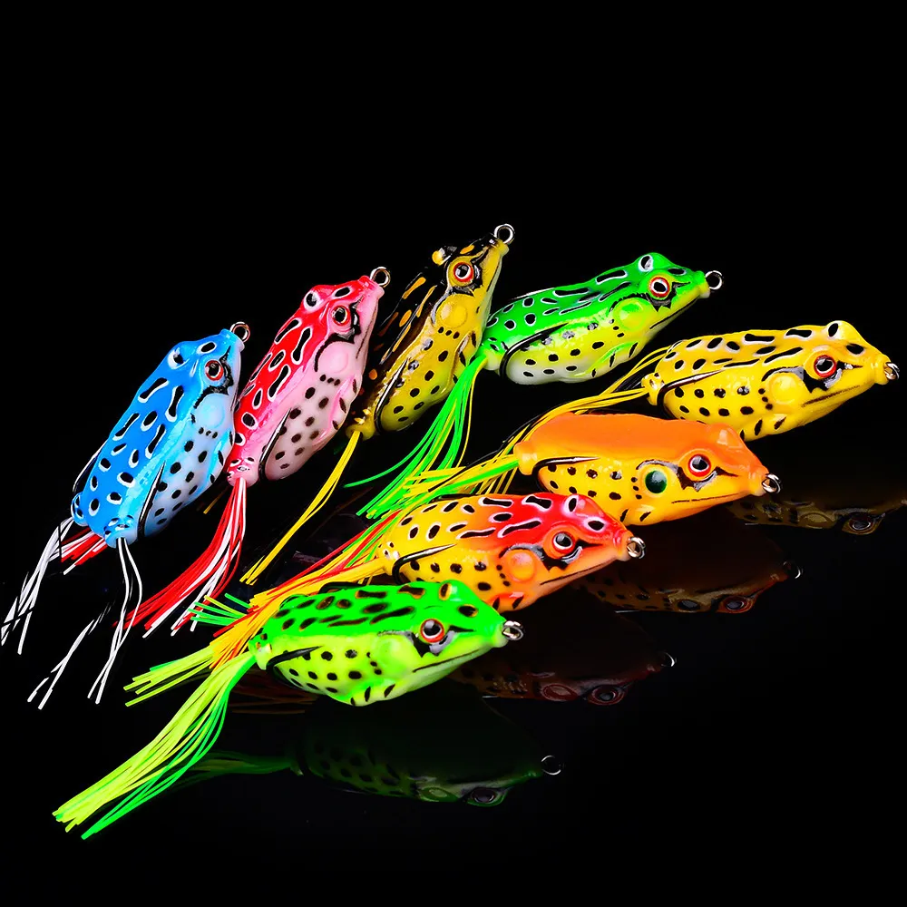 Baits Lures 8pcs 13g Frog Lure Soft Tube Bait Plastic Fishing Lure with Fishing Hooks Topwater Ray Frog Artificial 3D Eyes 230324