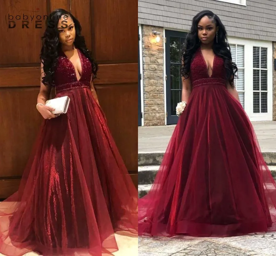 Abiti da ballo bordeaux popolari Sexy scollo a V con scollo a V Una linea increspato Tulle Abiti da sera lunghi da festa Plus Size Maternità indossa BC11354