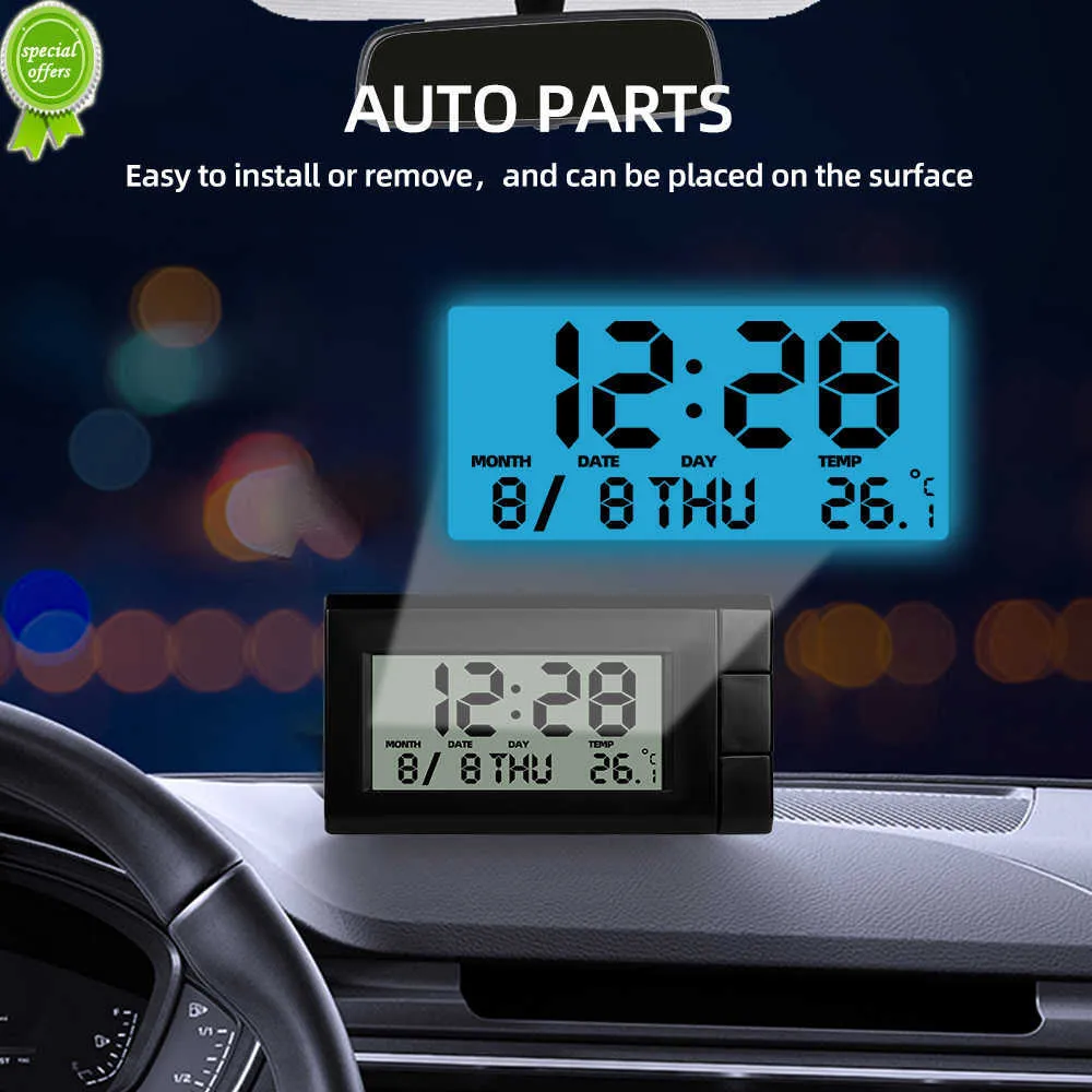 Horloge de voiture avec affichage numérique LED, thermomètre 2 en