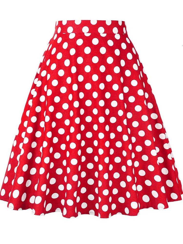 Röcke Sommer Midi Rock Runway Vintage Rockabilly Sommerkleid Rot Damen Sexy Pinup 50er Jahre Baumwolle Polka Dot Muster Skater Streetwear 230324