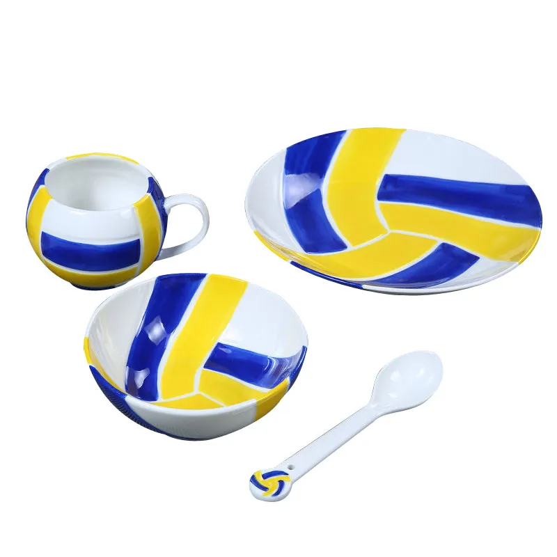 Creative Volleyball Breakfast Dinnerware Set Ceramic Dinner Plates Dishes Cereal Bowls Coffee Mugs Sport Party Theme Gifts