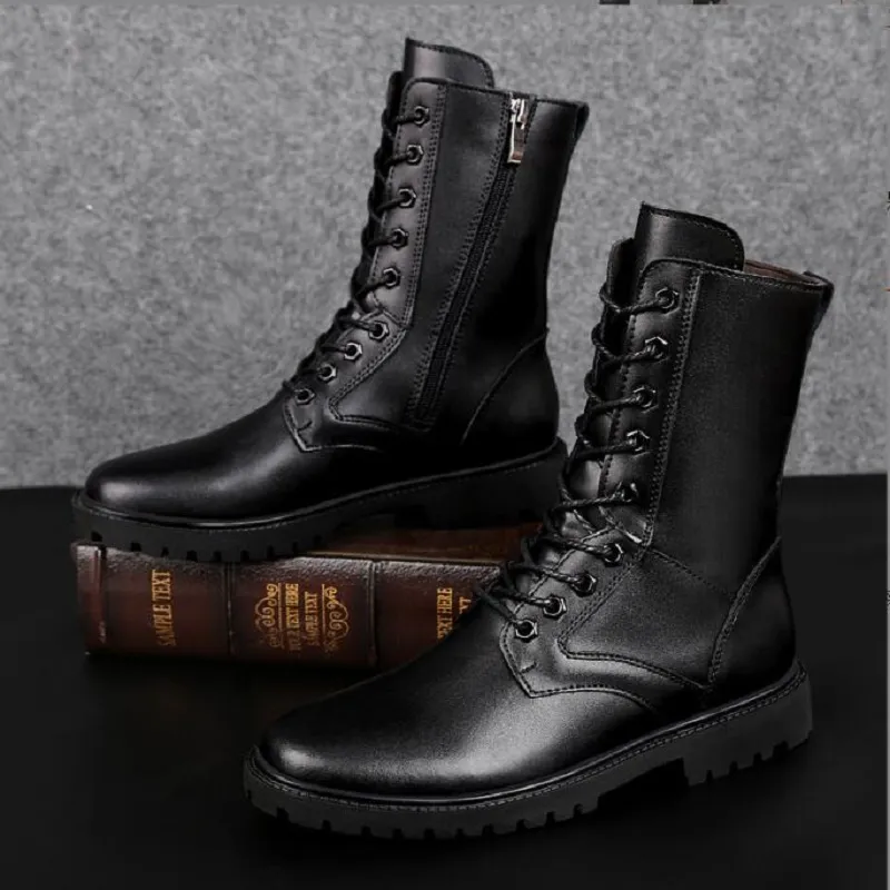 Plataforma grossa dividida em couro de calf média de calf homens lances up chelsea botas góticas punk masculino casual botas D2A59