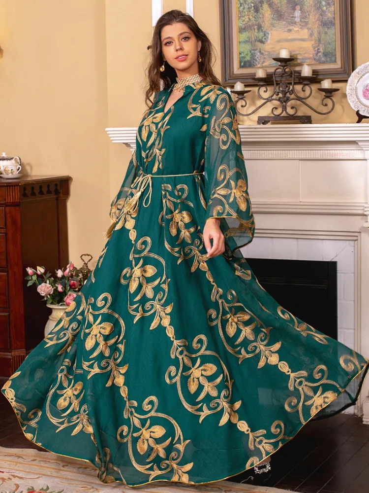 Ethnische Kleidung Eid Ramadan Muslim Abaya Frauen Party Kleid Stickerei Stehkragen Gebet Marokko Abayas Kleider Dubai Arabisch Robe Vestidos 2023 230324