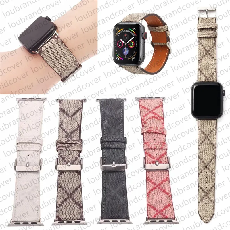 Tiras de faixa de relógio de grife para a banda de relógio Apple Ultra 49mm 38mm 42mm 45mm Iwatch Series 8 9 4 5 6 7 tiras Leatra de pulseira Original Monogram Letter Print AP Watchbands