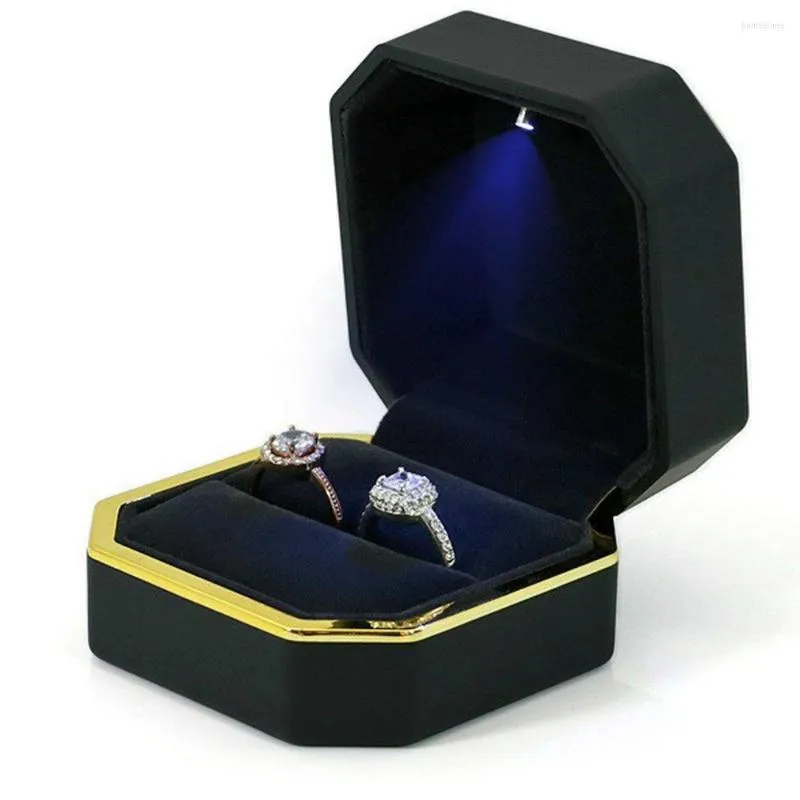 Gift Wrap Ring Box With Led Square Wedding Double Case Jewelry Boxs For Pendant Earings Proposal