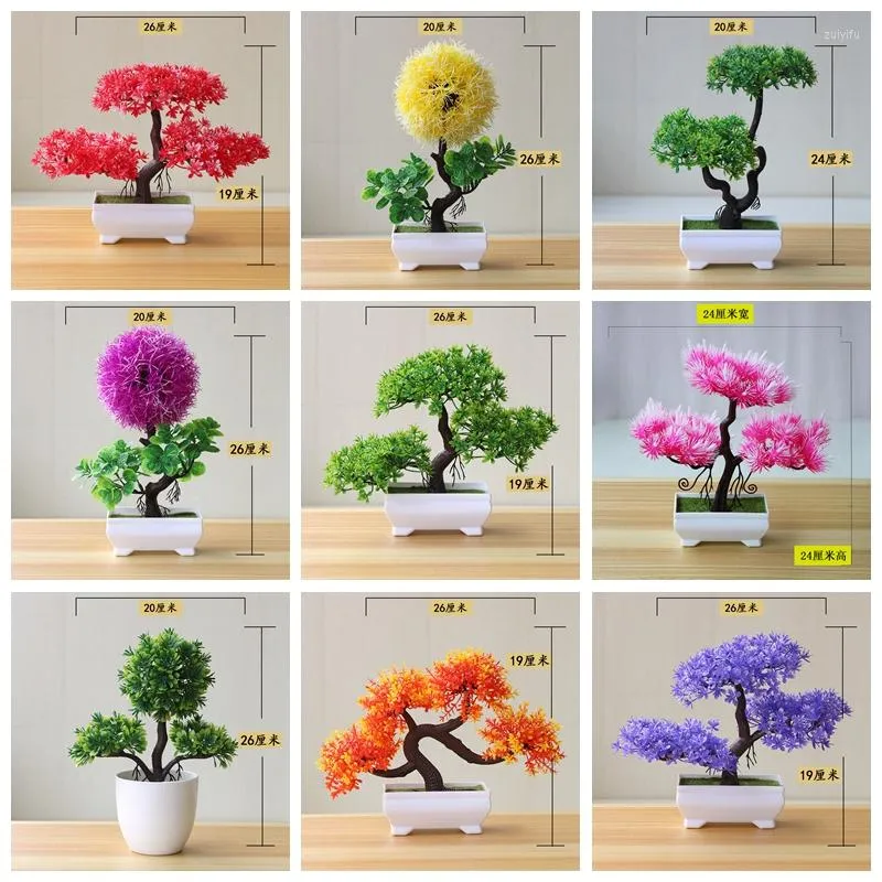 Dekorativa blommor 39stylar Green Artificial Guest Hälsning Small Pine Tree Potted Bonsai Home Badrum tvättstuga dekoration falska växter