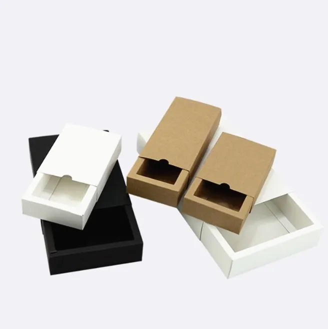 Boîte-cadeau en papier Kraft noir, emballage blanc, boîte en carton, emballage de mariage, réception-cadeau pour bébé, biscuits, boîtes à tiroirs délicates, vente en gros