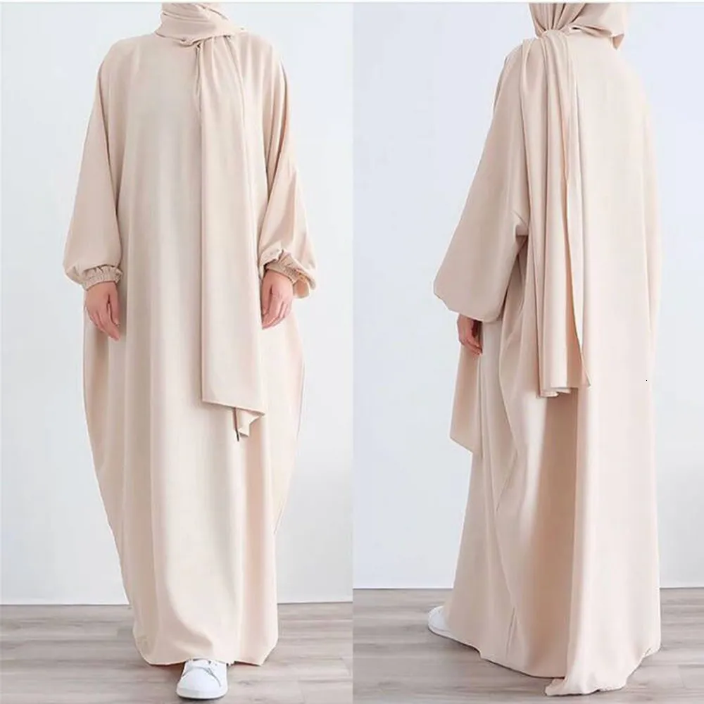 Etnische kleding Ramadan Hoody Abaya genaaid hijab sjaal Gebedjurk Moslim Eid Nida Loose Abayas voor vrouwen Jilbab Kaftan Robe Islam Dubai Djellaba 230324