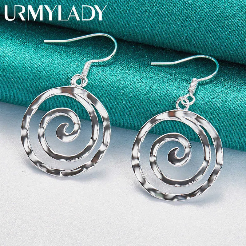 Charm Urmylady 925 Sterling Silver Swirl Circle Earrings Eartrop for Women Wedding Charm Engagement Party Fashion Jewelry Z0323