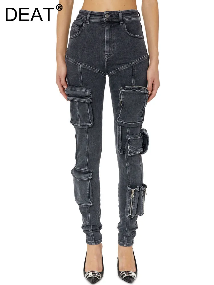 Jeans para mujer DEAT Fashion Women High Elastic Slim La cremallera de la parte inferior de la pierna se puede abrir para convertirse en pantalones acampanados de mezclilla Primavera 2023 17A3777H 230324