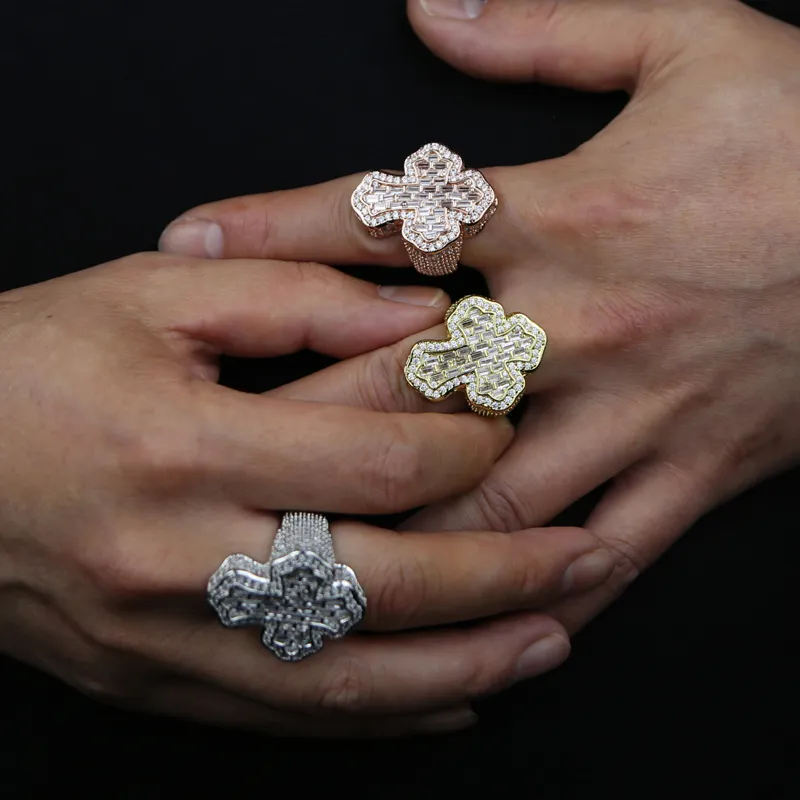 New Arrive Cross Finger Ring Iced Out Cubic Zircon Prong Setting Cz Fashion Luxulry Men Boy Hip Hop Jewelry