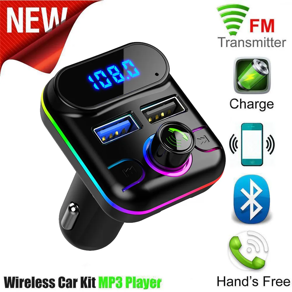 FM Transmissor Bluetooth 5.0 Handsfree Car Kit de áudio MP3 player com dual USB 4.2A Fast Charger Auto FM Modulator
