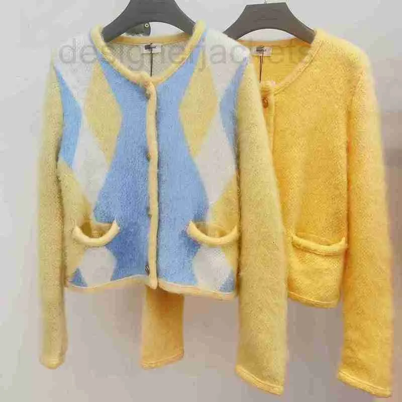 Kobiety Sweters Designer jesienny jasnożółta kurtka Dopasowanie koloru dzianiny sweter z dzianiny 0FM7
