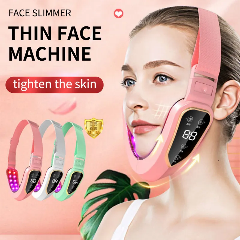 Face Massager Lifting Device LED Pon Therapy Vibration Face Slimming Massager Double Chin Reducer V Shaped Chin Lifting Belt Machine 230323