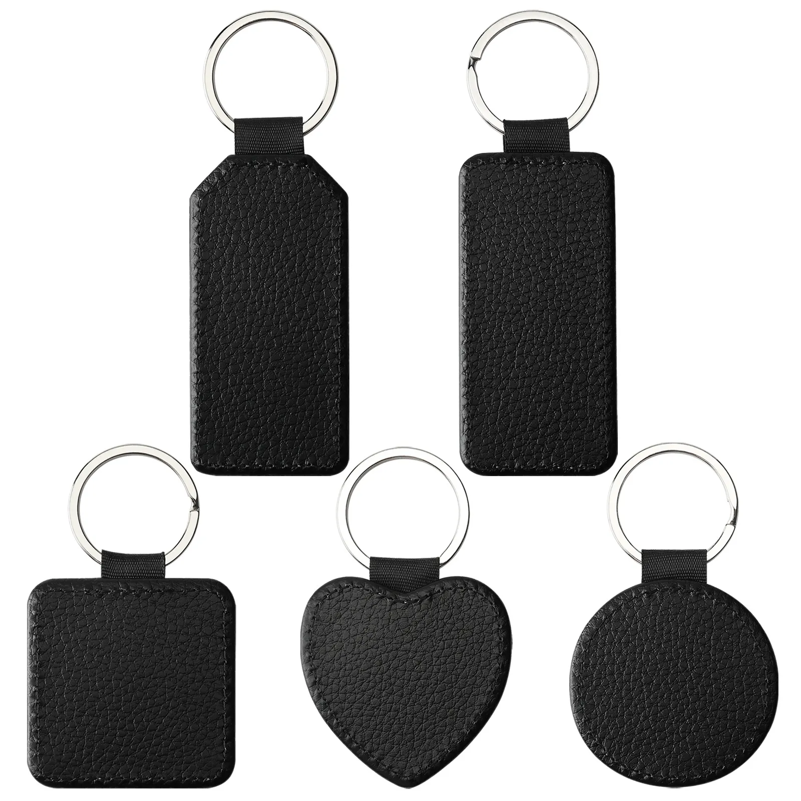 blanksub_006store DIY Sublimation PU Leather Keychain in Black and White with Heart Shape Leather Pendant