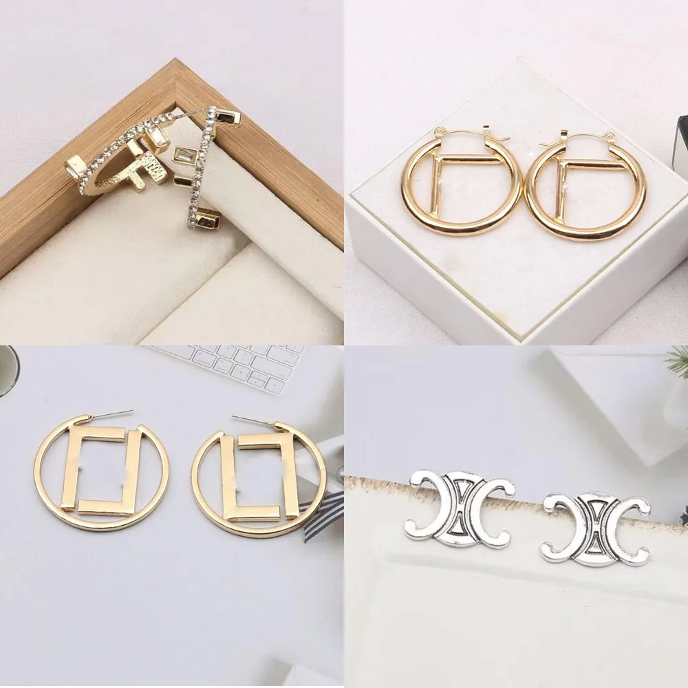 23ss 20style Mixed Style Brand Designer Letters Stud Hoop 18K Gold Plated 925 Silver Women Crystal Pearl Earring Party Jewerlry