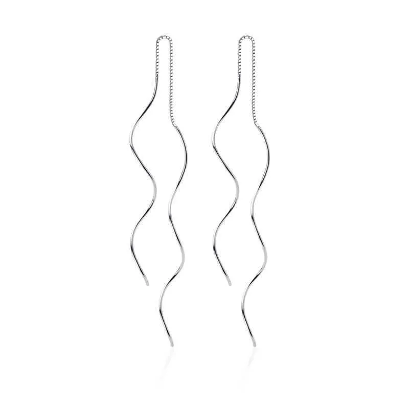 Charm MloveAcc 925 Joyería de moda de plata esterlina sólida Onda espiral Pendientes largos de alambre de oreja para Elegance Mujeres Niñas Lady Jewel Z0323