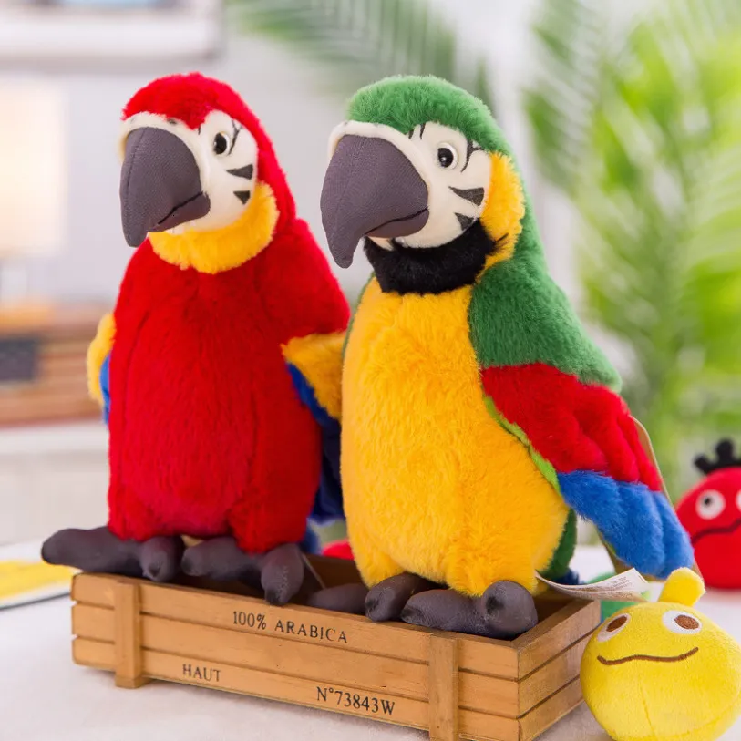 Plush dockor Cartoon Parrot Electric Talking Toy S ing Record Receats Waving Wings Electroni Bird fylld som gåva för barn 230323