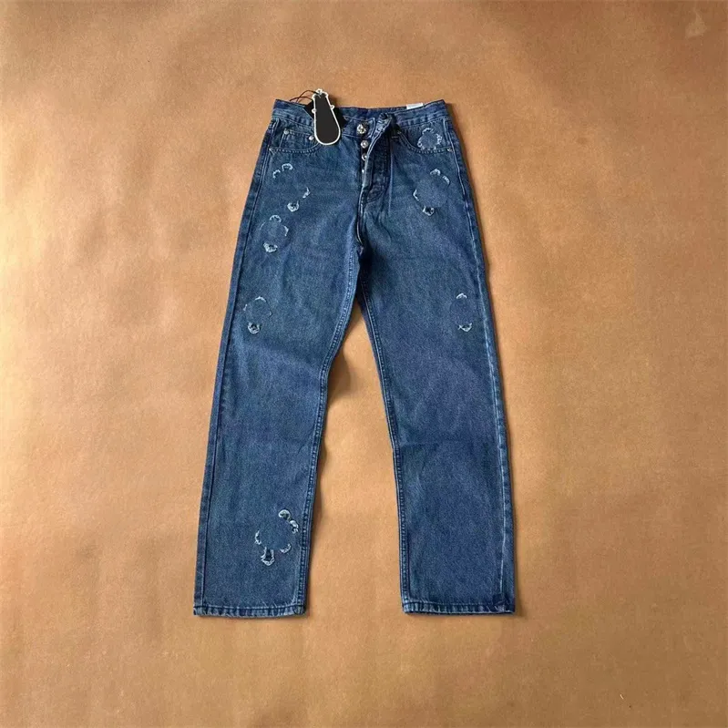Designer Mens Embroidered Patchwork Girls Jeans Trendy Motorcycle 
