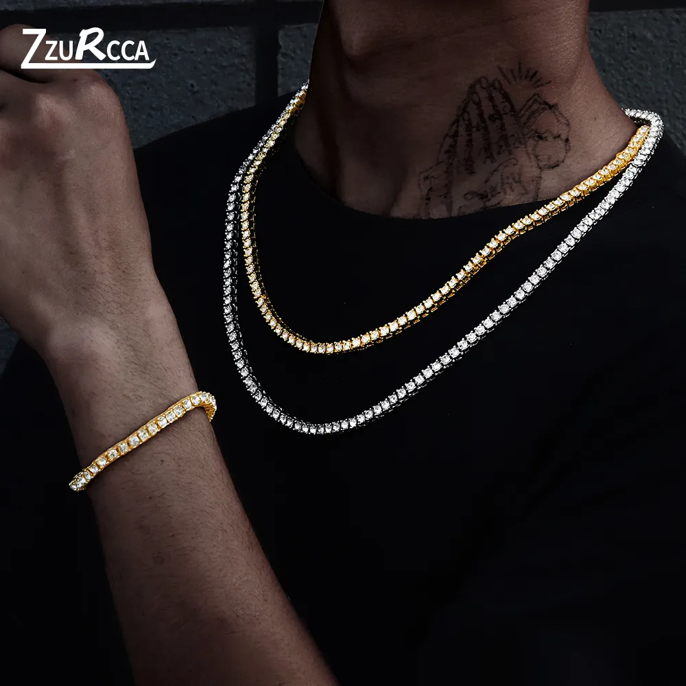 Iced Out Tennis Chain Necklace Men Chain Cubic Zircon Gold Choker Iced Out Crystal Necklace For Women Collares Para Mujer