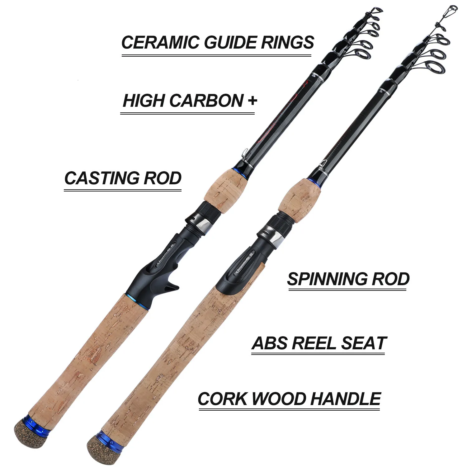 Sougayilang Portable Telescopic Unbreakable Fishing Rod Carbon Fiber Cork Wood  Handle, Spinning/Casting, Boat Fishing Tackle Available In 1.8M, 2.1M;  2.,4M And 2M Lengths Model: 230324 From Yao09, $14.91