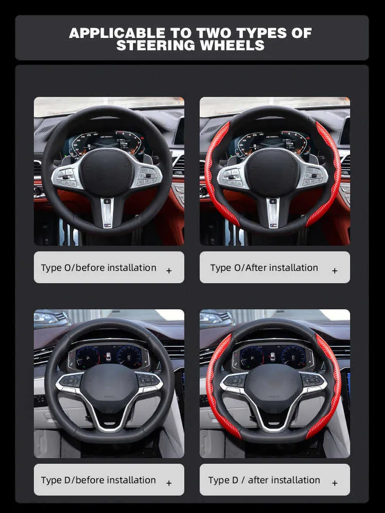 thumbnail image 2 of Universal Carbon Fiber Steering Wheel Cover - 14.96 Inch Non-Slip Segmented Wrap (Pink) 2 of 9