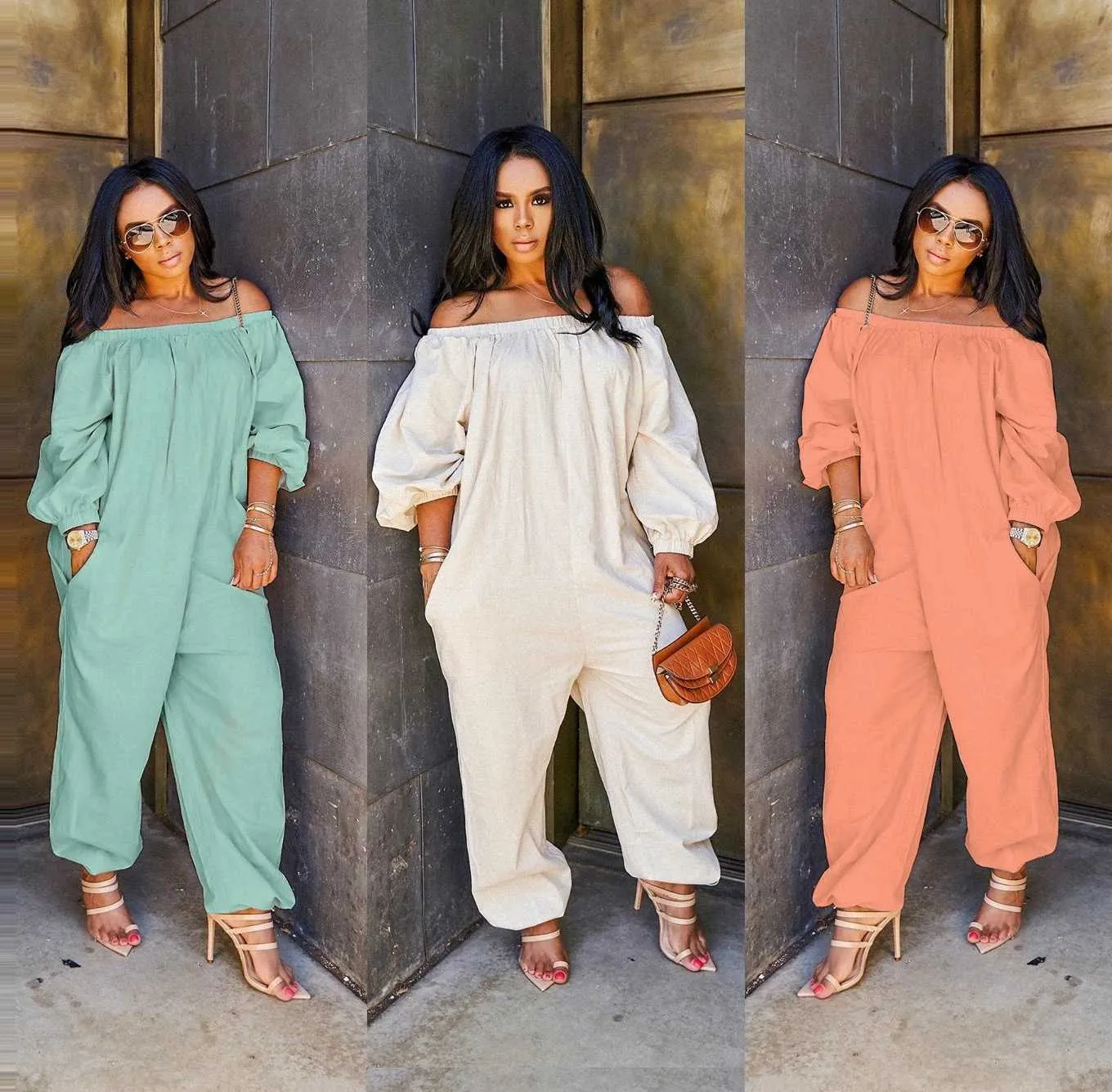 2023 Fashion Womens Jumpsuits Off-Shoulder Long Sleeve One Piece Jumpsuit Spring Loose Casual Pants Sexy Bodysuits For Women