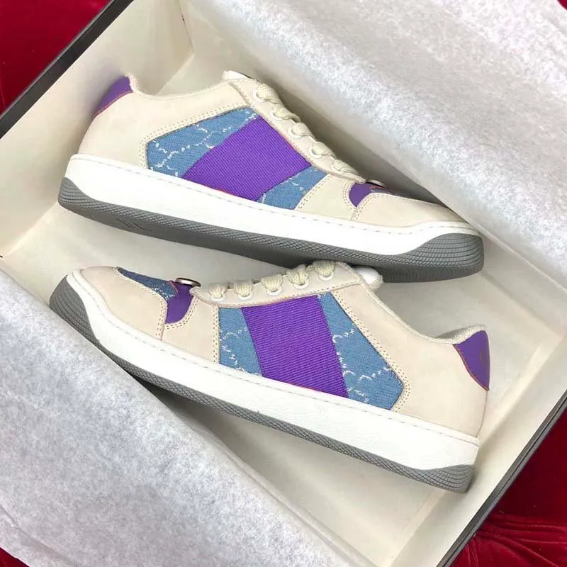 With Box Classic Brand Sports Casual Canvas Mens Designer Sliders Leather Used Shoes Low Top Womens Purple Panel Shoe 35-45 4103
