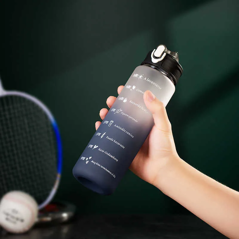 botella de agua 900 ML Botella de agua deportiva con marcador de tiempo Motivacional Plástico Taza de agua helada Fitness al aire libre Gimnasio Bebida de agua Botella de paja P230324